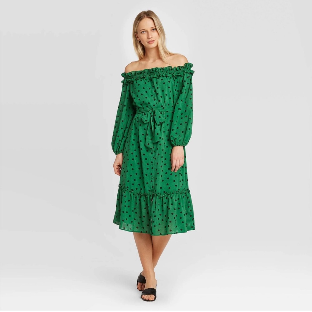 Who What Wear by Target Green Polka Dot Dress Size Small